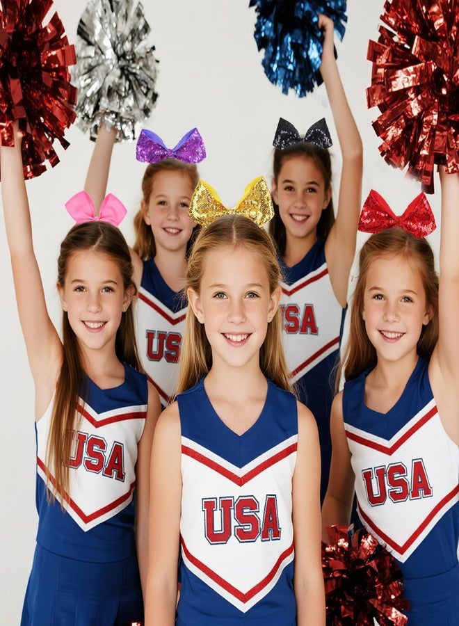Hipcheer 2 Packs Jumbo Cheerleading Bow 6 Inch Cheer Hair Bows with Ponytail Holder for Teen Girls Softball Outfit Uniform (Sequin Red) - Image 4